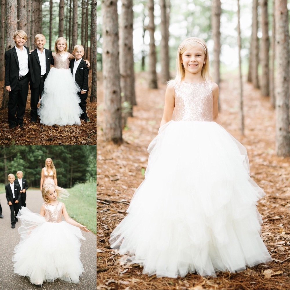 Rose Gold & Ivory Flower Girl Dress Size 6